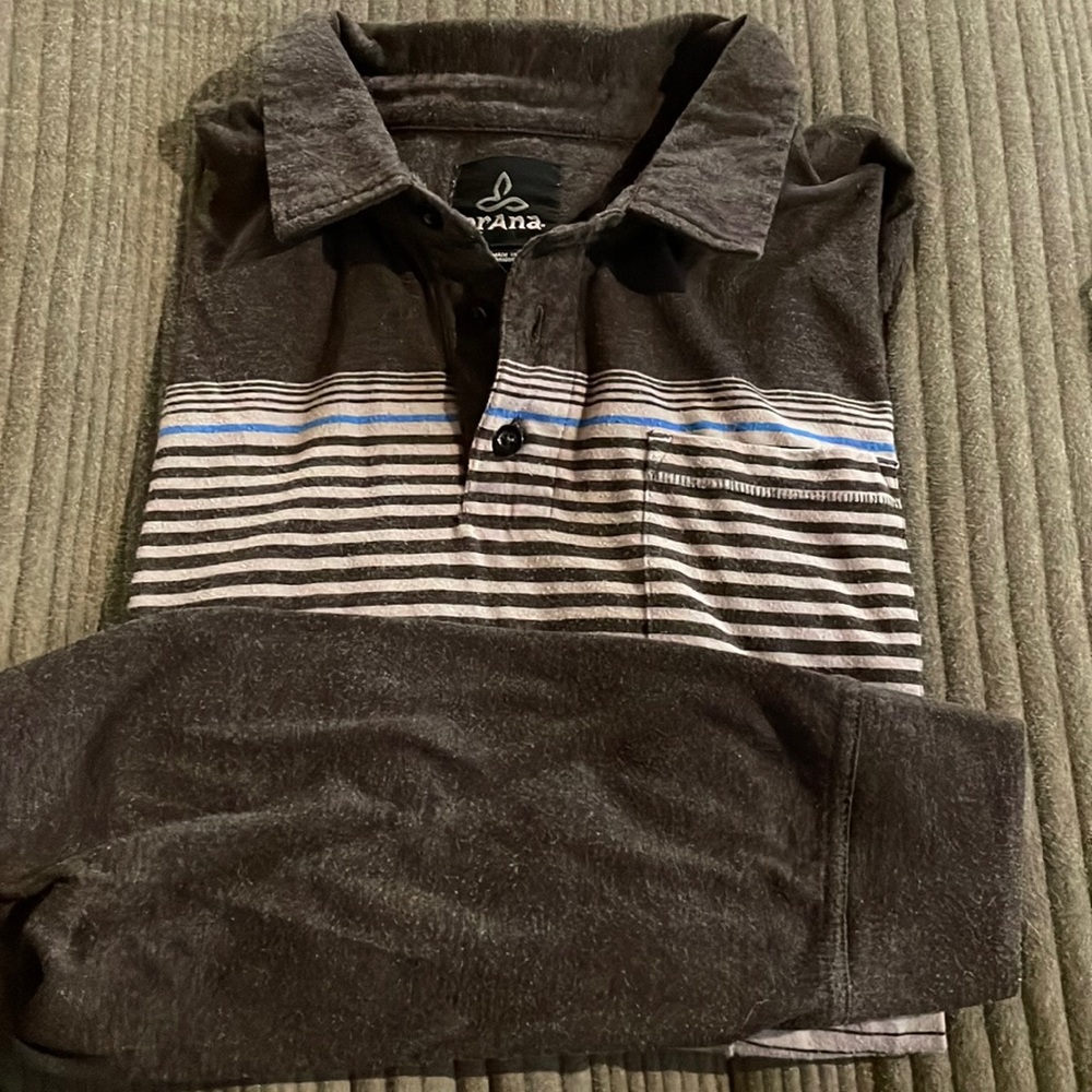 prAna Mens Marco Long Sleeve Polo Size Large